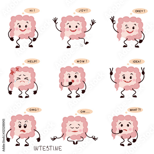 Set of cartoon characters intestines.