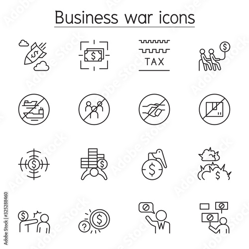 Boycott, Business war, Sanction icon set in thin line style