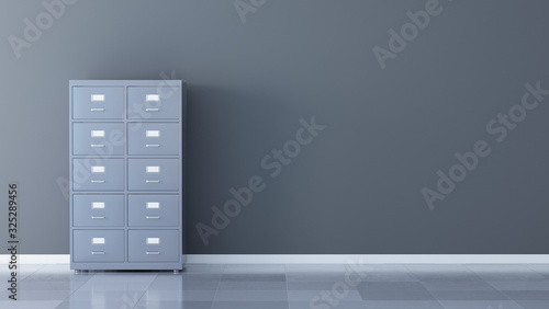File cabinet on the gray wall - 3d rendering photo