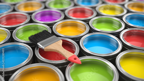 Brush and Paint cans color palette - 3d rendering