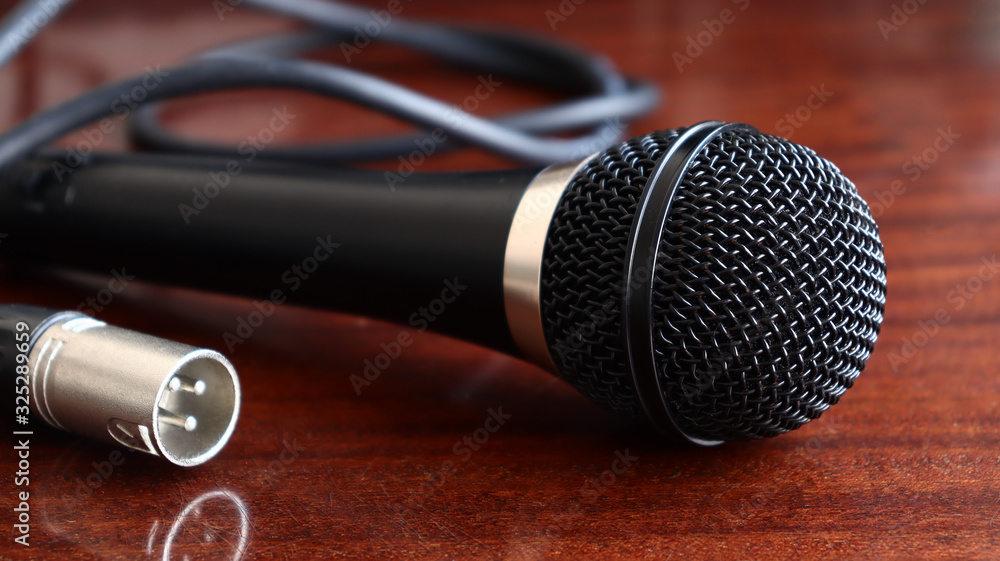 Obraz premium black microphone with xlr cable