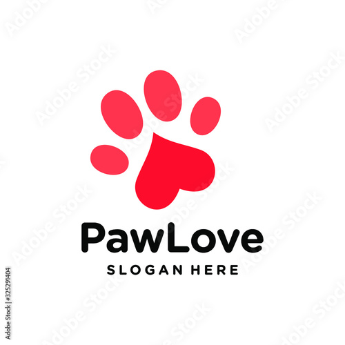 dog cat paw logo vector with love heart icon in trendy minimal style illustration