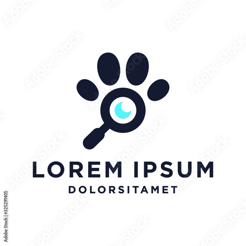 dog cat paw logo search pet company with magnifier minimal icon vector illustration 