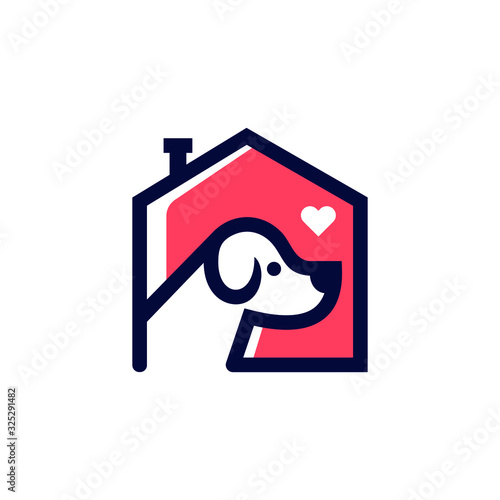 dog head with heart love house home logo vector icon in trendy linear line style illustration