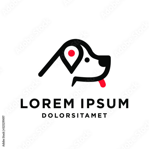 dog puppy head logo search find pet company with minimal pin point location icon vector illustration in trendy line linear style