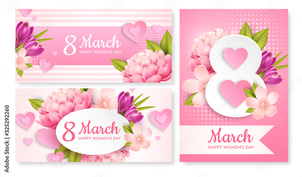 Set of greeting cards for March 8th(International Women's Day). Set of greeting cards for March 8th(International Women's Day).