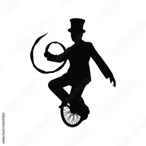 Magician on unicycle silhouette vector