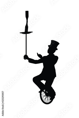 Magician on unicycle silhouette vector