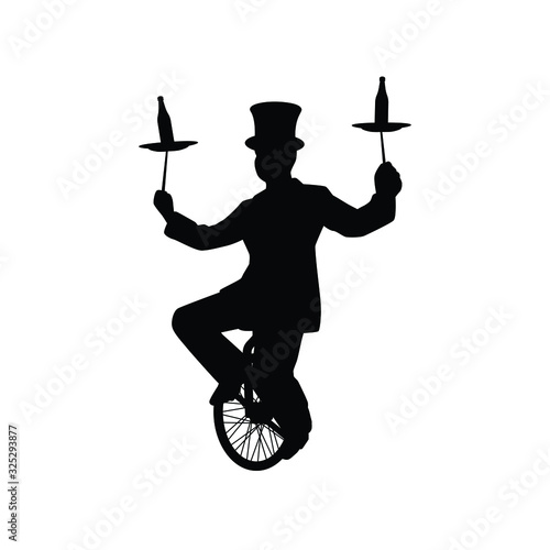 Magician on unicycle silhouette vector