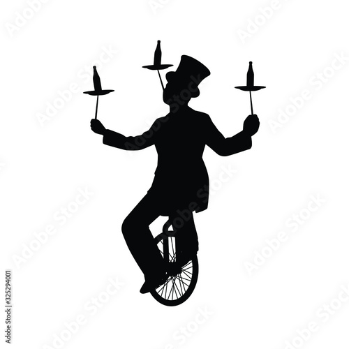 Magician on unicycle silhouette vector