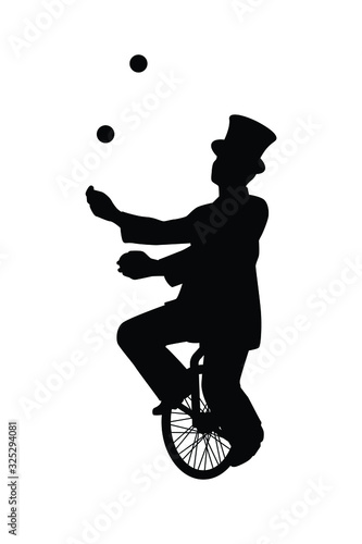 Magician on unicycle silhouette vector
