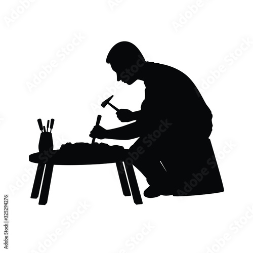 Sculptor while working silhouette vector