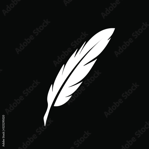 Feather quill pen logo with inkpot icon, classic stationery illustration