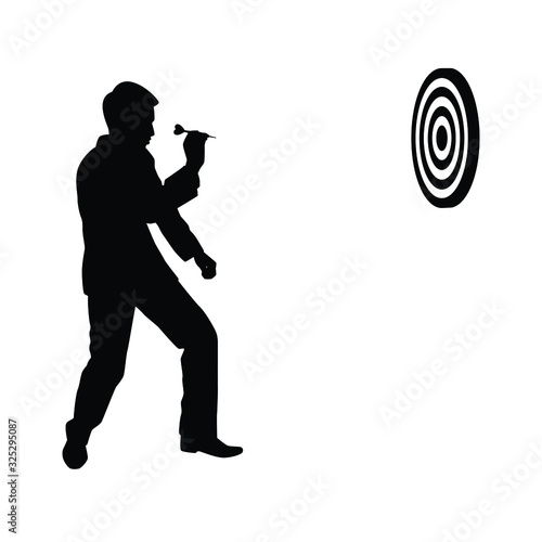 Business man throw a dart to target silhouette vector