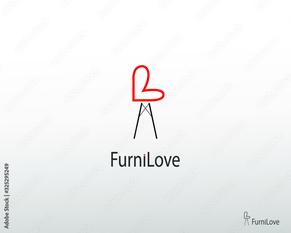 love furniture logo. with line art. modern template. isolated white