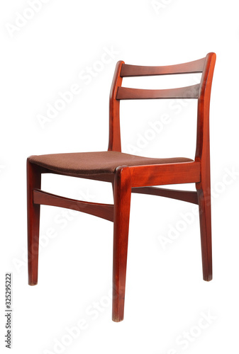 Fabric upholstered retro wooden chair. Isolated with clipping path..