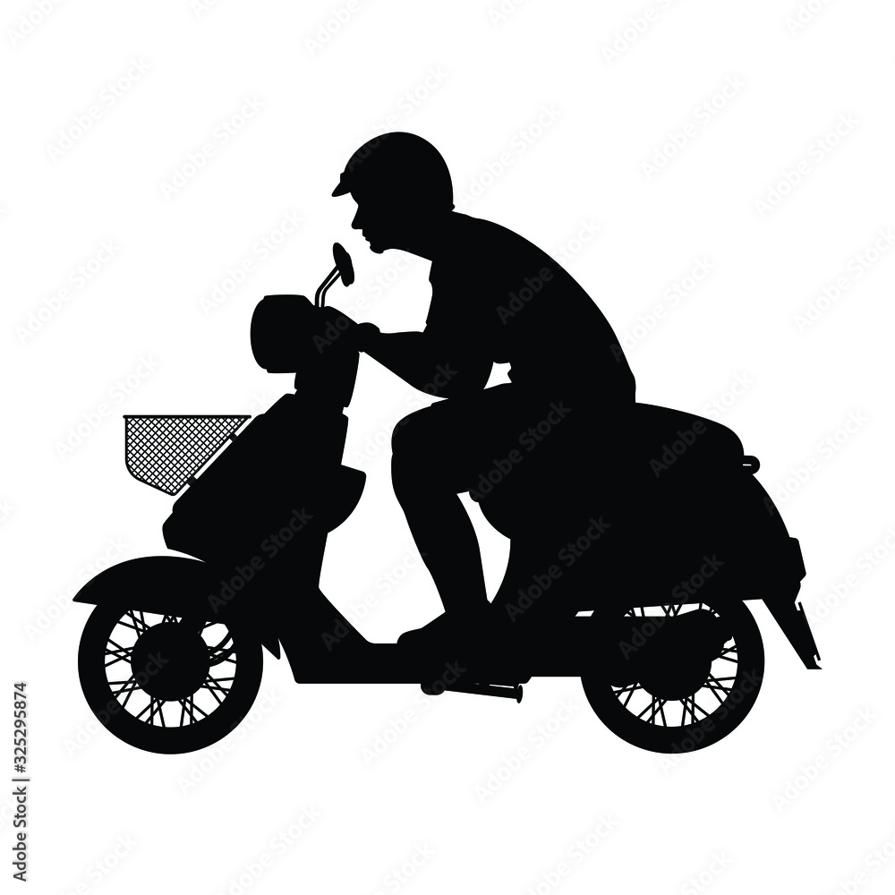 Fototapeta premium Young man rids on motorcycle silhouette vector