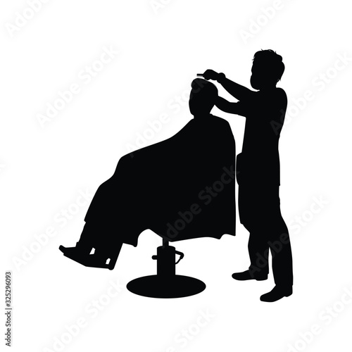 Barber is working and client silhouette vector