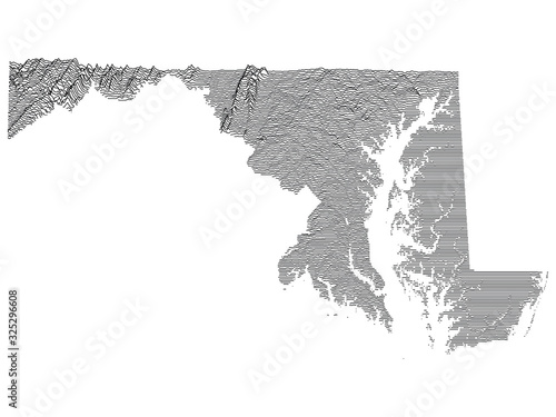 Topographic Relief Peaks and Valleys Map of US Federal State of  Maryland