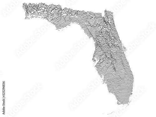Topographic Relief Peaks and Valleys Map of US Federal State of  Florida
