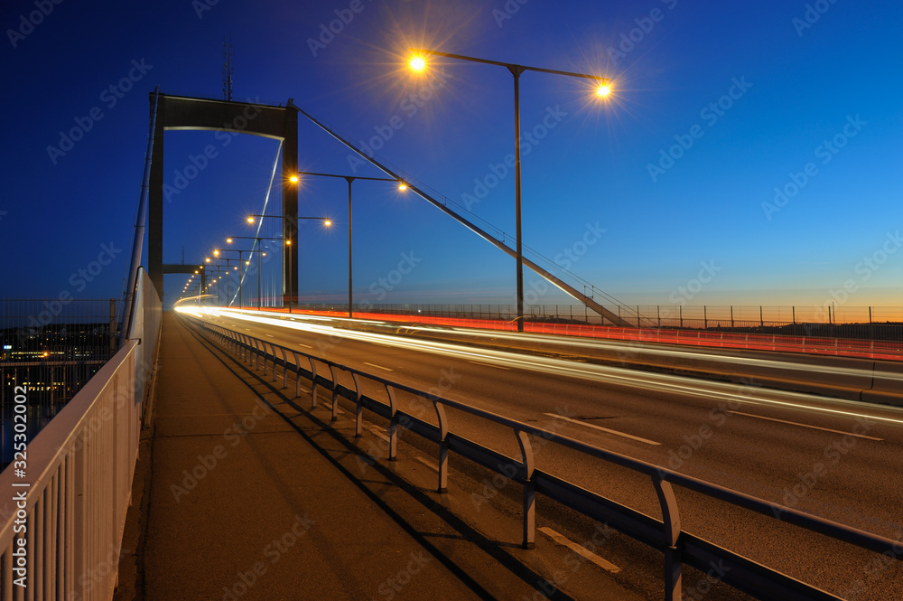 Illuminated bridge in evening light. Gothenburg, Sweden, Europe.