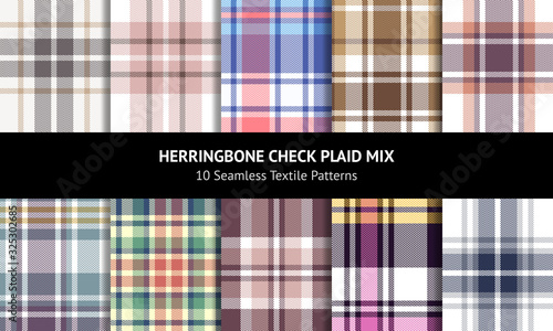 Plaid pattern set. Tartan seamless multicolored herringbone check plaid graphics for flannel shirt, skirt, blanket, duvet cover, or other modern autumn winter fabric design.