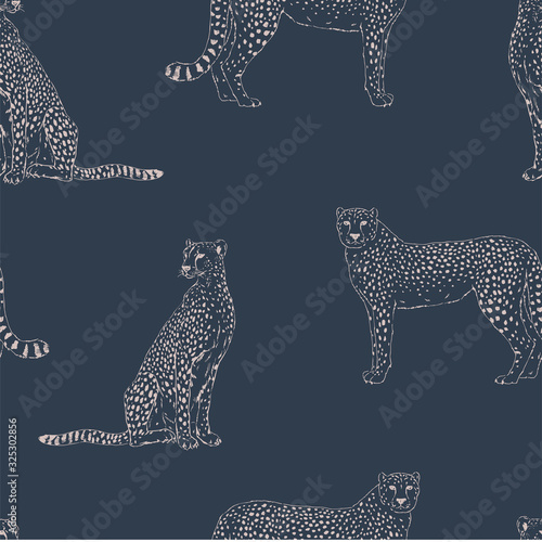 Fototapeta Cheetah hand drawn vector seamless pattern