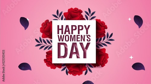 happy womens day card with red roses square frame