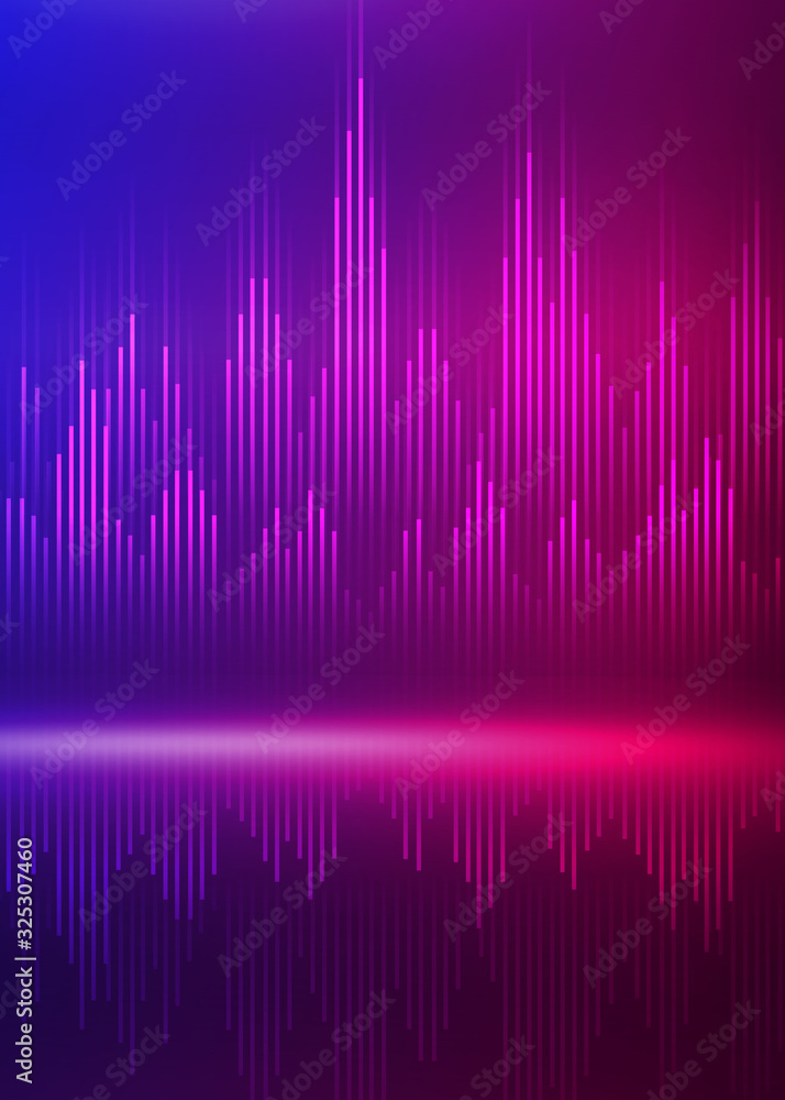 Background of an empty show scene. Ultraviolet abstract background. Geometric Neon Shapes, Equalizer Background of an empty show scene. Ultraviolet abstract background. Geometric Neon Shapes, Equalizer