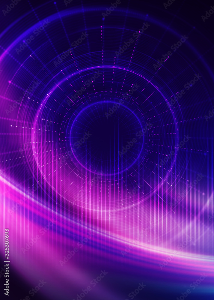 Dark tech abstract background with neon glow. Cyber circle laser figure on abstract background Dark tech abstract background with neon glow. Cyber circle laser figure on abstract background