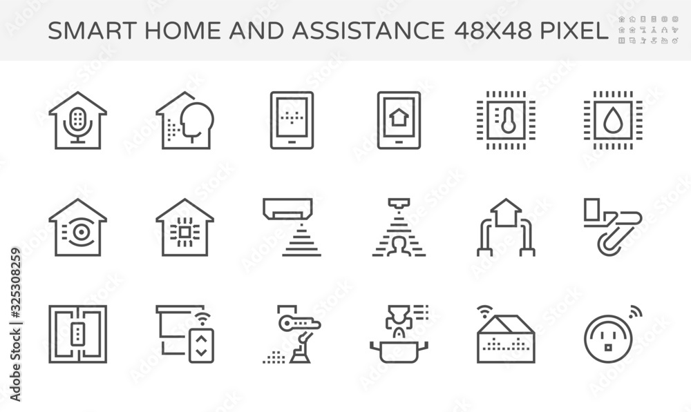 Smart home system and digital technology vector icon set. Consist of voice assistant or recognition, security and automation. To monitoring and control by remote, ai, app in mobile or smartphone. Smart home system and digital technology vector icon set. Consist of voice assistant or recognition, security and automation. To monitoring and control by remote, ai, app in mobile or smartphone.