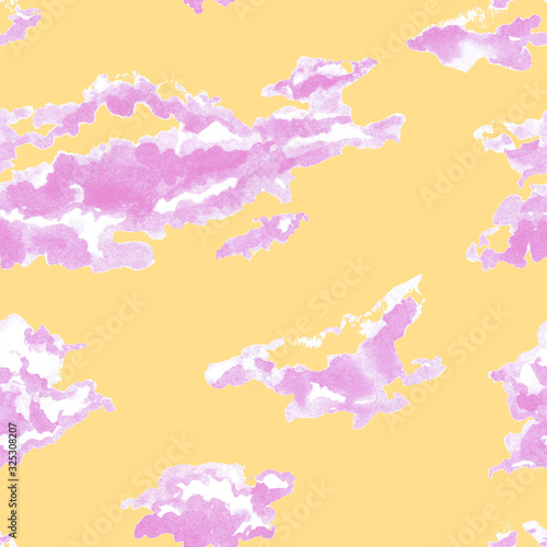 Watercolor seamless pattern of painted clouds