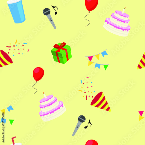 Vector Birthday Party Themed Pattern Background. Birthday Card - Vector