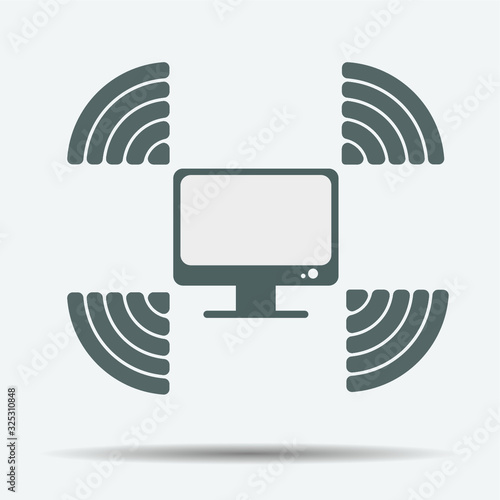 Wifi icon around Computer Icon illustration isolated vector sign symbol