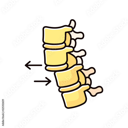 Spine dislocation RGB color icon. Displacement of spinal vertebra. Accident. Spinal injury. Healthcare. Trauma treatment. Medical condition. Isolated vector illustration