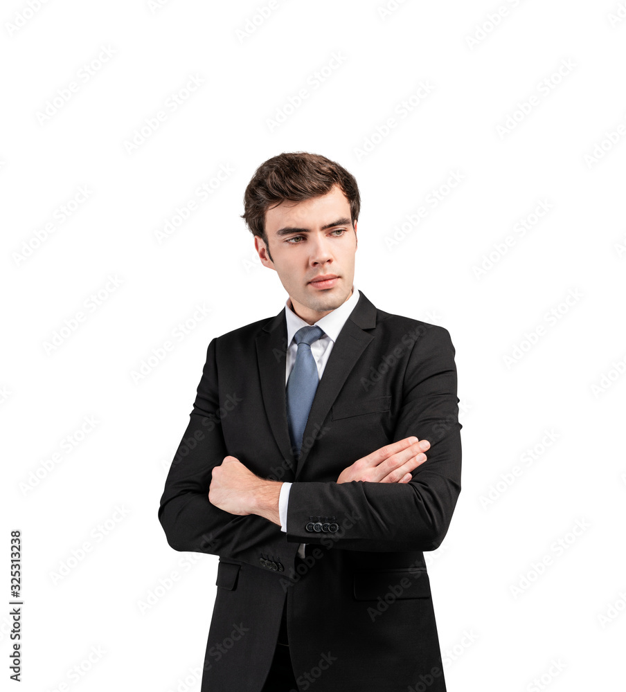 Thoughtful young businessman portrait, isolated Thoughtful young businessman portrait, isolated