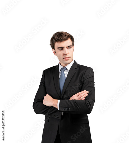 Thoughtful young businessman portrait, isolated