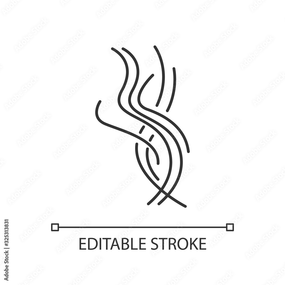 Wind blow pixel perfect linear icon. Cold fresh air swirl. Good smell, perfume scent. Thin line customizable illustration. Contour symbol. Vector isolated outline drawing. Editable stroke Wind blow pixel perfect linear icon. Cold fresh air swirl. Good smell, perfume scent. Thin line customizable illustration. Contour symbol. Vector isolated outline drawing. Editable stroke