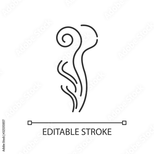 Good odor pixel perfect linear icon. Perfume scent swirl. Flavored fume smell. Thin line customizable illustration. Contour symbol. Vector isolated outline drawing. Editable stroke
