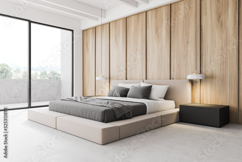 Billede på lærred Modern wooden master bedroom corner