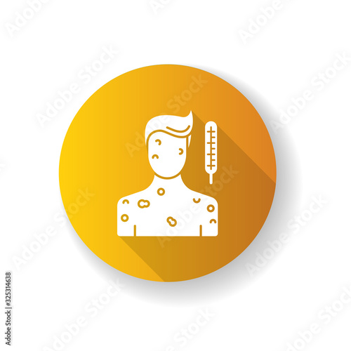Measles RGB color icon. Pandemic viral infection, contagious rubella virus. Medical diagnosis, virology. Infected person with chickenpox symptoms, rash and fever silhouette RGB color illustration