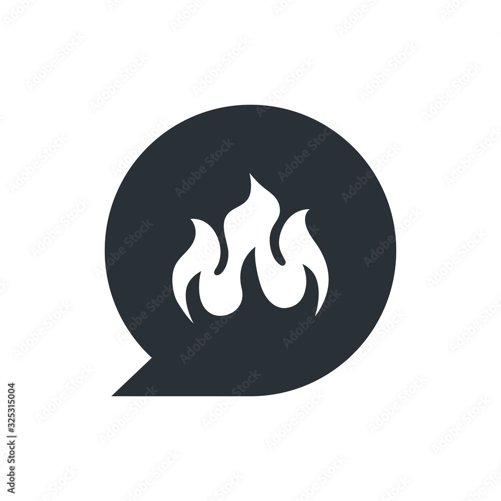 flat vector image on white background, text bubble icon with flame flat vector image on white background, text bubble icon with flame