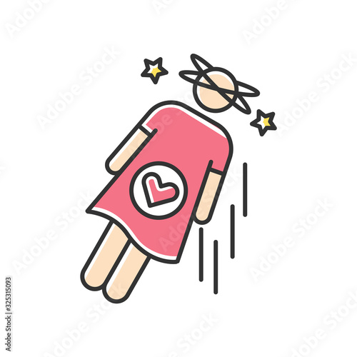 Fainting RGB color icon. Symptom of early pregnancy. Pregnant woman falling unconscious. Lady feeling dizzy. Hormonal imbalance. Person experience vertigo. Isolated vector illustration