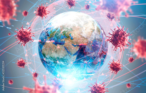 Fototapeta Globalny wirus i rozprzestrzenianie się chorób, koronawirus