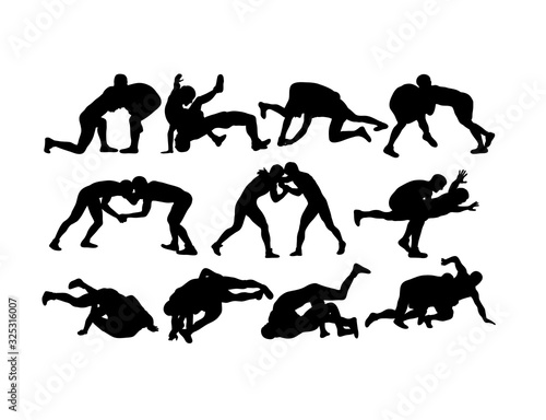 Jiu-jitsu and Judo Wrestlers Activity Sport Silhouettes, art vector design