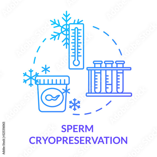 Sperm cryopreservation blue concept icon. Cryonics. Semen banking. Male donation. Biotech. Reproductive technology idea thin line illustration. Vector isolated outline RGB color drawing