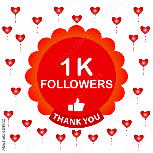1K followers vector. Thank you background. Social media concept. Congratulations follower design template. Vector illustration.