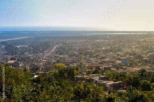 Landscape and scenery of the surroundings of Trinidad, Cuba, as seen from viewpoint Cerro de la Vigia during sunset