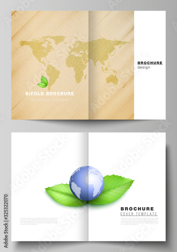 Vector layout of two A4 format cover mockups design templates for bifold brochure, flyer, cover design, book design, brochure cover. Save Earth planet concept. Sustainable development global concept.
