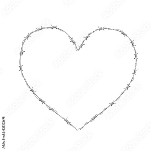 Heart shaped realistic glossy barbed wire on white © EvgeniyBobrov